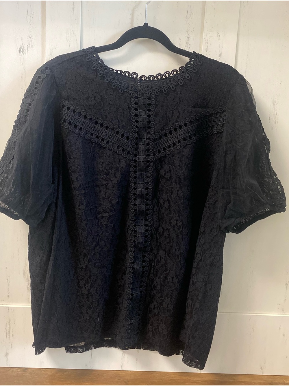torrid Black Lace Crochet Trim Short Sleeve Blouse